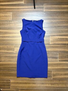 Vince Camuto Sz 6P Sleeveless Belted Office Dress in Royal Blue Sleeveless Knee